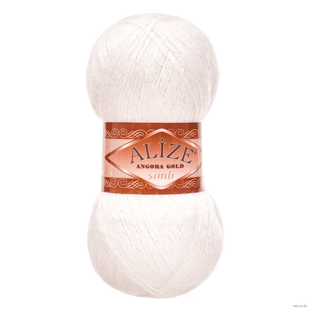 Пряжа "Angora Gold Simli №55" (100 г; 500 м; белый)