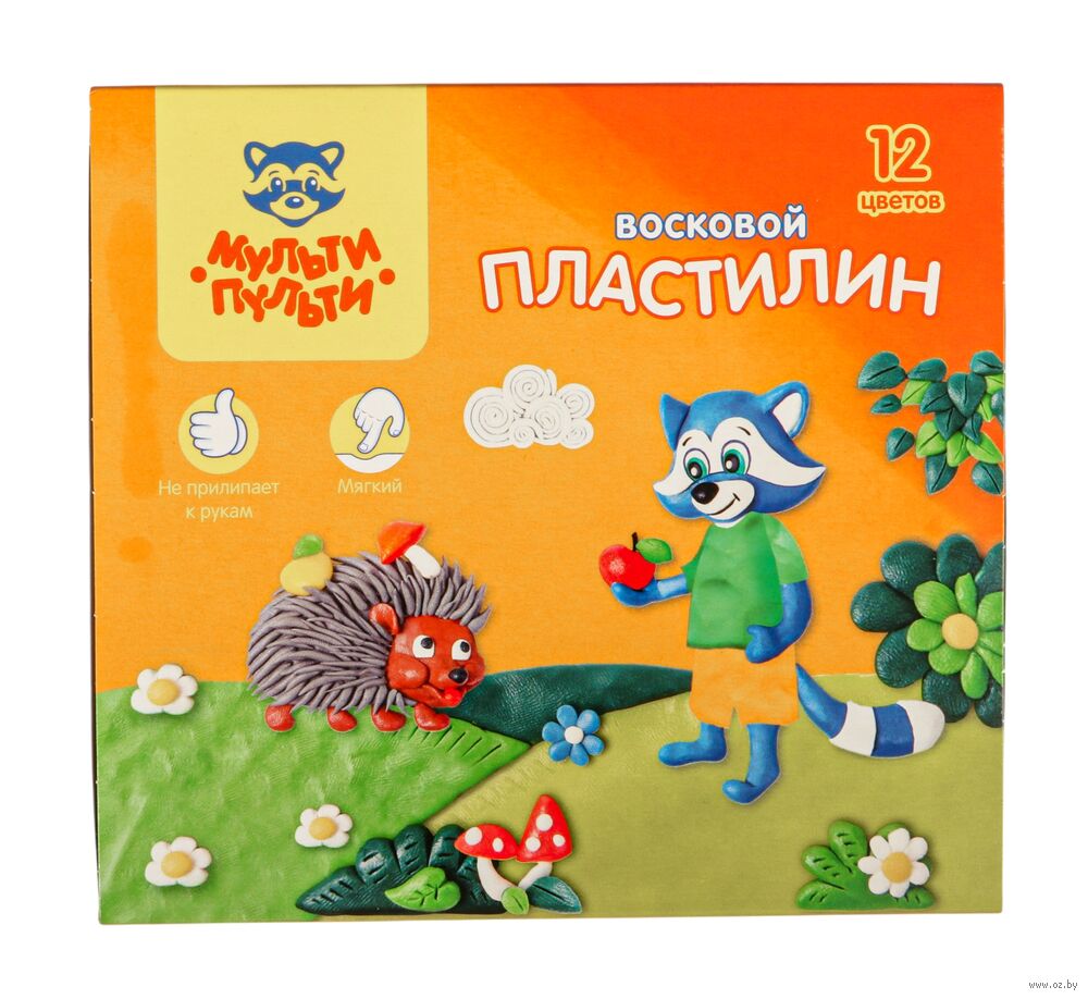 Пластилин восковой "Енот в лесу" (12 цветов)