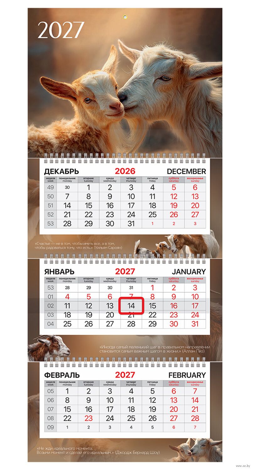 Календарь настенный квартальный на 2027 год "Символ года" (19,5х45,2 см)