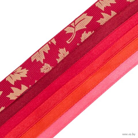Набор декоративных лент "Красный микс" (0,6 см; 23 м; 5 шт.) — фото, картинка