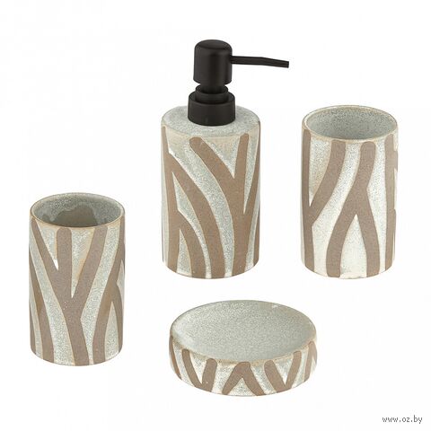 Набор для ванной комнаты "Шале" (4 предмета; бежево-оливковый) — фото, картинка