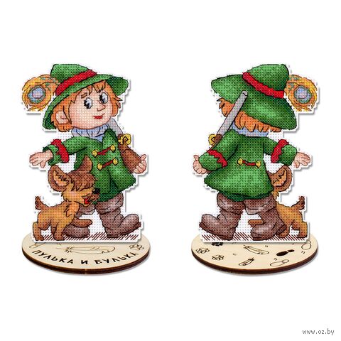 Набор для вышивания на пластиковой канве "Пулька и Булька с подставкой" (90х130 мм) — фото, картинка