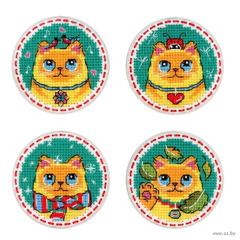 Набор для вышивания на фетре "Коты. Значки. Магниты" (60х60 мм) — фото, картинка