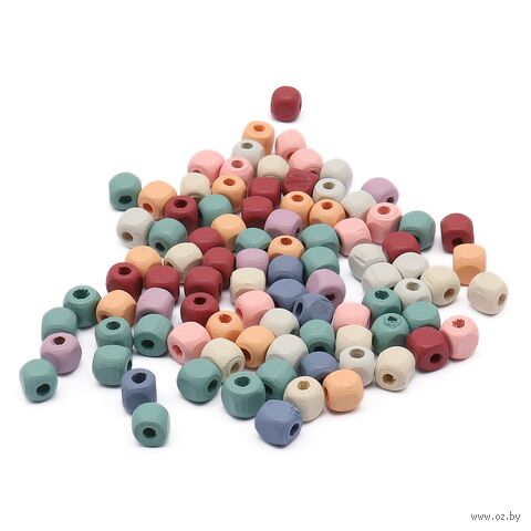 Бусины деревянные "Куб" (8 мм; 80 шт.; яркий микс) — фото, картинка