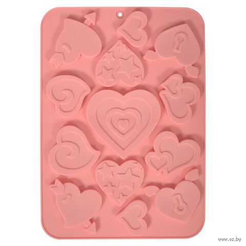 Форма силиконовая для выпекания конфет "Сердечки ассорти" (230х165х10 мм) — фото, картинка