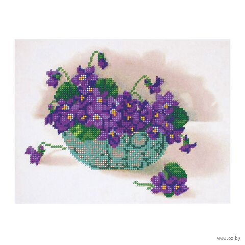 Канва с рисунком для вышивания бисером "Фиалки" (220х250 мм) — фото, картинка