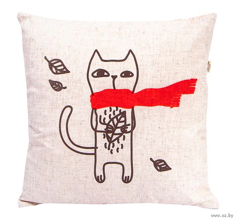 Подушка "Кот в шарфике" (40x40 см; арт. 07-975) — фото, картинка