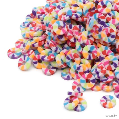 Бусины из полимерной глины "Колечки" (6 мм; сине-желтый пестрый микс) — фото, картинка