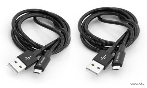Кабель Verbatim USB-A – micro-USB (1 м; черный; 2 шт.) — фото, картинка