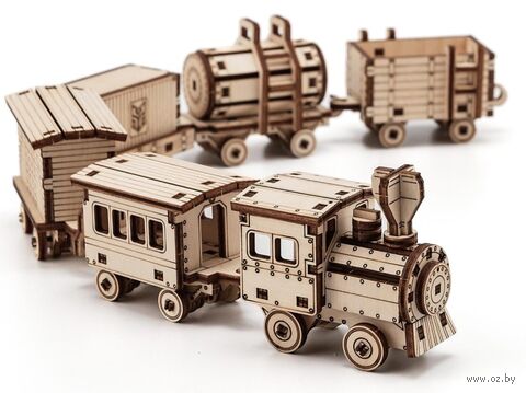 Сборная деревянная модель "Паровоз с вагонами 6 в 1" — фото, картинка