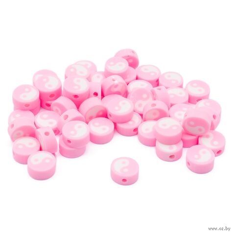 Бусины из полимерной глины "Розовый Инь и Ян" (50 шт.) — фото, картинка