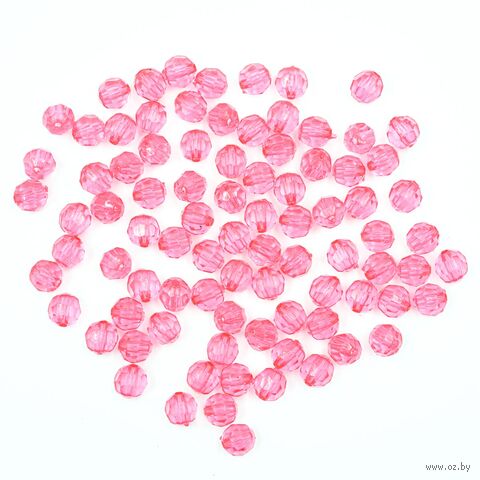 Бусины пластиковые "Граненый круг" (8 мм; 90 шт.; малиновый) — фото, картинка