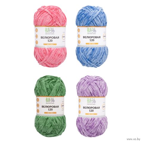 Пряжа "Велюровая. Ассорти №3" (100 г; 120 м; 4 цвета) — фото, картинка