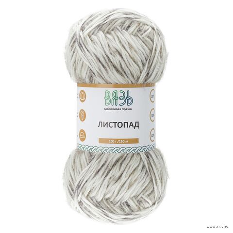 Пряжа "Листопад №04" (100 г; 160 м; серый принт) — фото, картинка