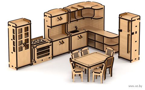 Сборная деревянная модель "Набор кукольной мебели. Кухня" — фото, картинка