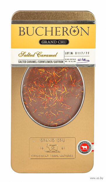 Шоколад молочный "С соленой карамелью, васильком и шафраном" (100 г) — фото, картинка