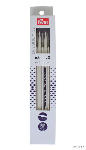 Спицы носочные для вязания "Ergonomics" (пластик; 6 мм; 20 см) — фото, картинка