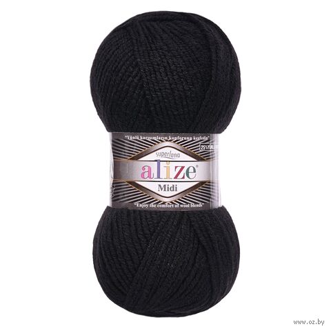 Пряжа "Superlana Midi №60" (100 г; 170 м; чёрный) — фото, картинка