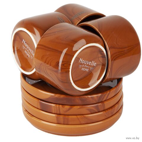 Набор чашек с блюдцами "Wooden Grain" (8 предметов) — фото, картинка