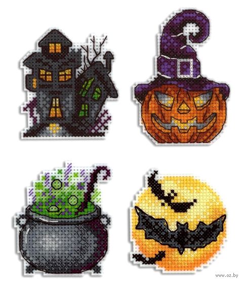Набор для вышивания на пластиковой канве "Веселые страшилки" (80х60 мм; на магните) — фото, картинка