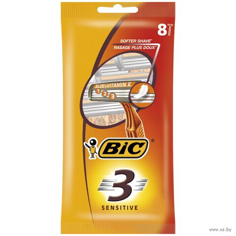 Станок для бритья одноразовый "BIC 3 Sensitive" (8 шт.) — фото, картинка