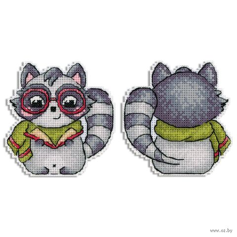 Набор для вышивания на пластиковой канве "Учёный енот" (90х90 мм) — фото, картинка