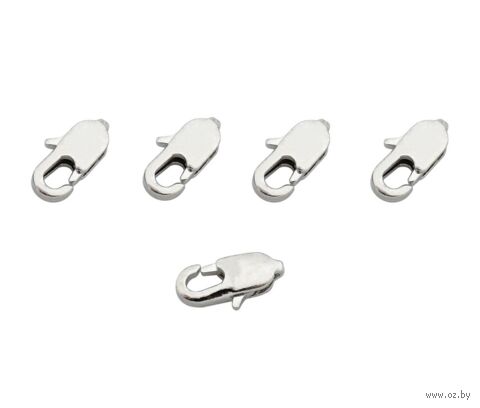 Замок для бижутерии "Карабин" (10 мм; 5 шт.; никель) — фото, картинка