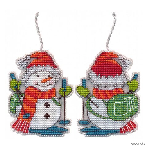 Набор для вышивания на пластиковой канве "Ёлочная игрушка. Лыжник" (66х87 мм) — фото, картинка