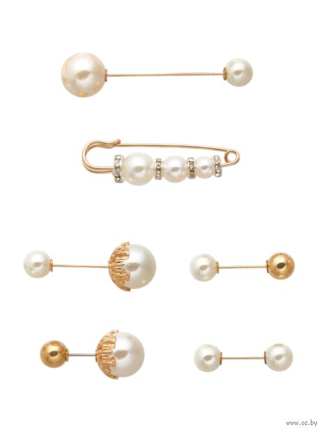 Набор булавок "Жемчуг" (6 шт.; белый в золоте) — фото, картинка