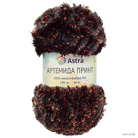 Пряжа "Артемида Принт №03" (100 г; 34 м; черный/оранжевый) — фото, картинка