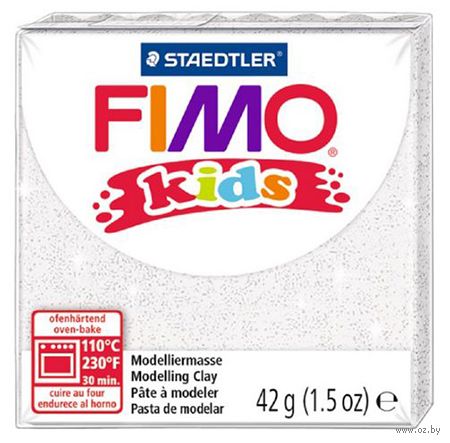 Глина полимерная "FIMO Kids" (блестящий белый; 42 г) — фото, картинка