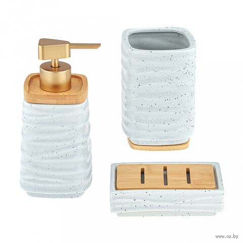 Набор для ванной комнаты "Бамбук" (3 предмета; голубой меланж) — фото, картинка